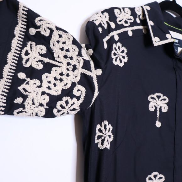 MAEVE Short Sleeve Collared Mini Shirt Dress Black Embroidered Casual Women's XS - Picture 8 of 15